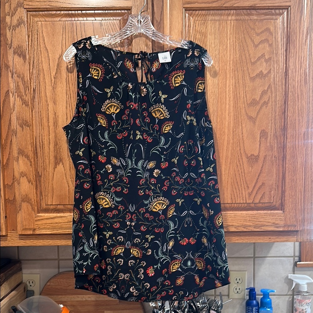 CAbi Black Floral Tank Top